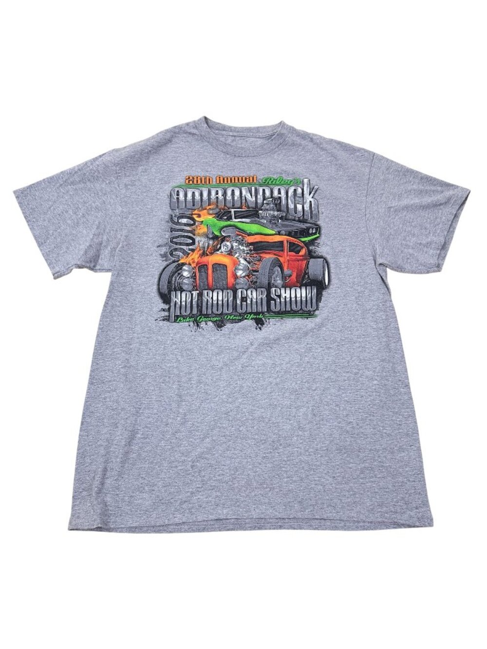 2010 Riley’s Adirondack Men’s Gray Hot Rod Car Show Graphic T-Shirt Size L